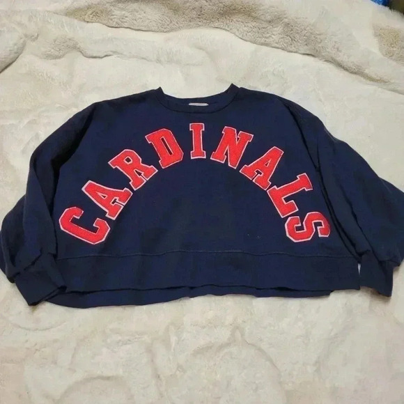 Judith March CARDINALS St Louis MLB Baseball Varsity Crop Pullover Sweatshirt - Picture 1 of 9